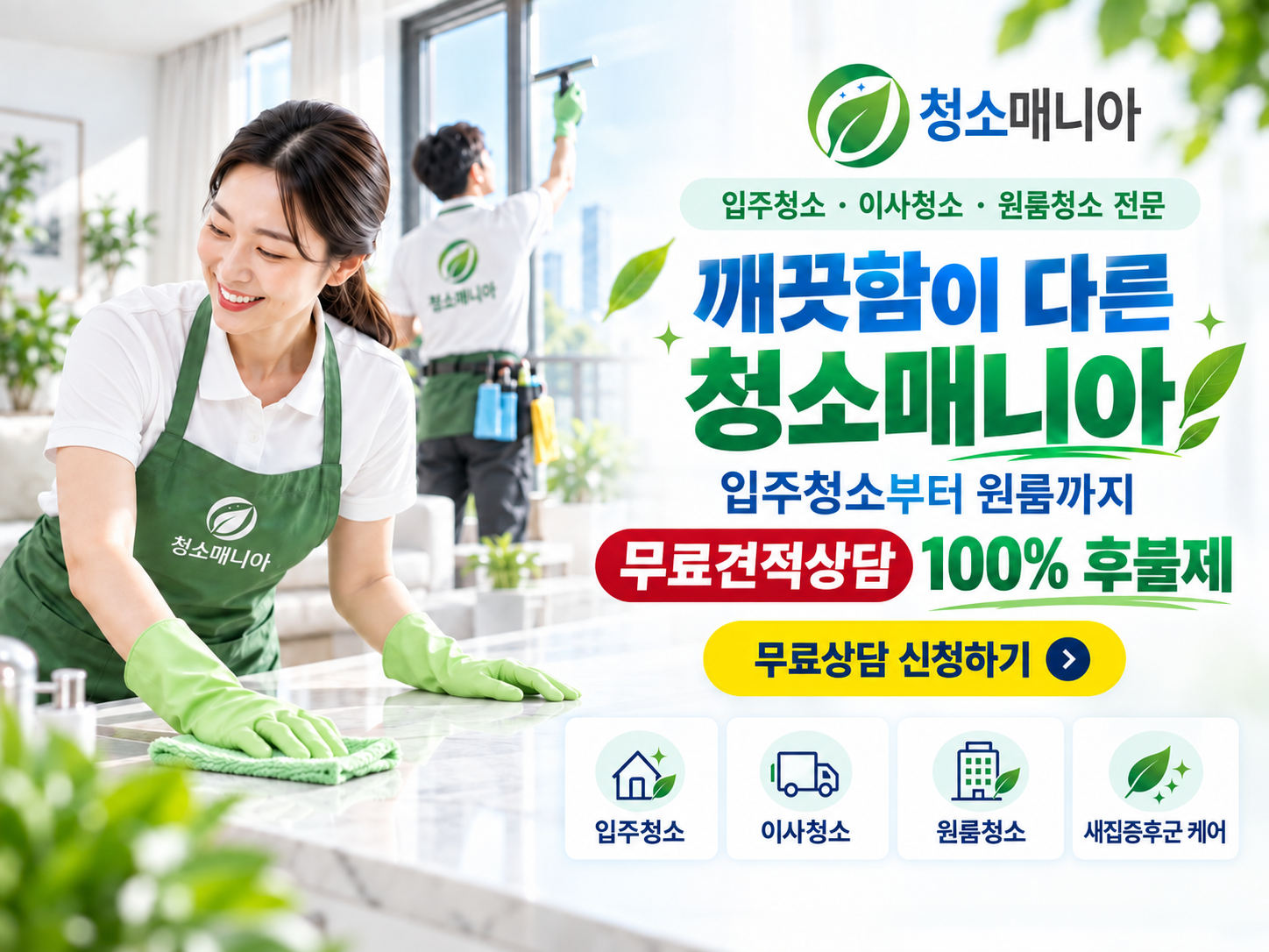 청소매니아 입주청소·이사청소·원룸청소 무료견적 상담 안내